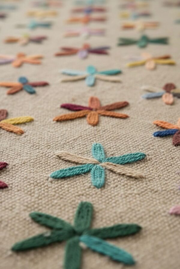 Embroidered Suzani Kilim Bedroom Rug – Floral Design in Blue, Orange ...